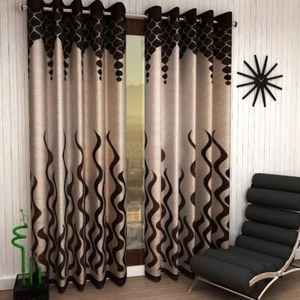 2 Piece Brown Eyelet Grommet Door Window Curtains Set 5 7 8 9 Feet - Picture 1 of 4