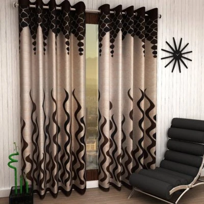 2 Piece Brown Eyelet Grommet Door Window Curtains Set 5 7 8 9 Feet - Image 1 of 4