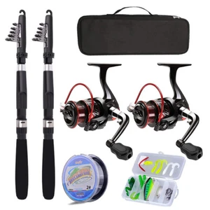 Fishing Pole Combo Set,2.1m/6.89ft 2PCS Collapsible Rods 2PCS Spinning Reels Lur - Picture 1 of 6