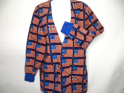 S.C.R.U.B.S. Medium Scrub Jacket Patriotic Flags Stars Stripes Nurse Dental Vet - Image 1 of 4