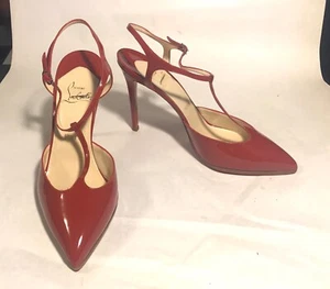 Pristine Red Patent Louboutin Sling Backs EU 39.5 - Picture 1 of 7
