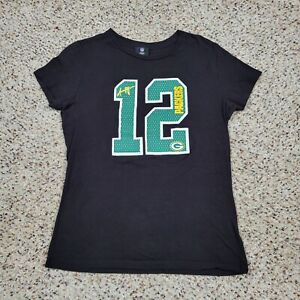 Green Bay Packers T Shirt Womens Large L Black Short Sleeve Aaron Rodgers #12