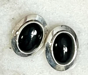 Black Onyx Clip On Earrings Sterling Silver - Picture 1 of 4