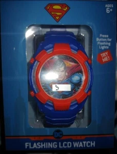 Super Man LCD Kids Digital Watch Flashing Lights Blue Band Superman DC Heroes - Picture 1 of 1
