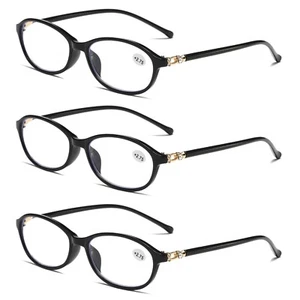 3 PK Womens Ladies Blue Light Blocking Reading Glasses Oval Frame Black Readers - Picture 1 of 7