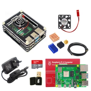 Raspberry Pi 4 (2/4/8GB) Starter Kit - Case w/ Fan, PSU, Heatsink, 32GB SD Card - Afbeelding 1 van 9