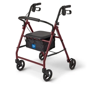 Medline Steel Rollator Walker 6” Wheels Burgundy, 350 lb. Weight Capacity - Picture 1 of 6