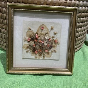 Quadro vintage floreale quadrato cornice oro fiori secchi arte 15x15 cm - Foto 1 di 4