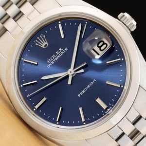 ROLEX OYSTERDATE PRECISION 6694 BLUE DIAL MANUAL WIND STAINLESS STEEL 34MM WATCH - Picture 1 of 9