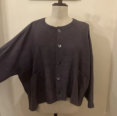 ESKANDAR Fabulous Oversized Boxy Linen Jacket - 60 Inch Chest In Heather - Image 1 of 4