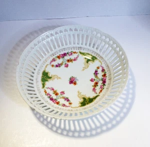 Bowl 8.5” Floral Round Reticulated Vertical & Upside-Down Heart Cutouts Vintage - Picture 1 of 6