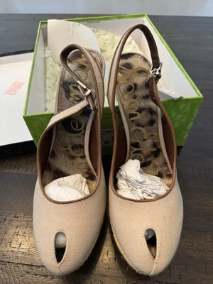 Sam Edelman Novato Slingback Platform Pump High Heels Size 9M Canvas Peep Toe - Image 1 of 4