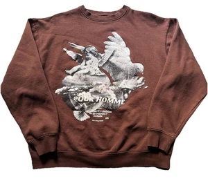 Pour Homme Angel Dove Art Sweatshirt Sz M Brown Bohooman Pullover Crewneck - Picture 1 of 6