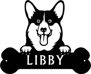 Pembroke Corgi Head and Dog Bone Sign with Custom Name or Numbers - Picture 1 of 5