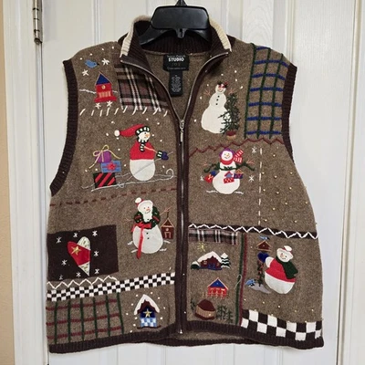 Studio Joy Christmas Sweater Vest Snowmen Size 1X Zipper Front Ugly - Image 1 of 4
