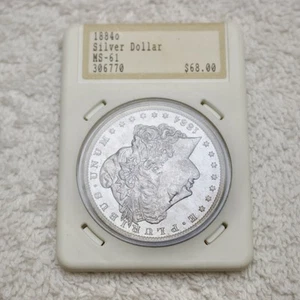 1884 O MS Morgan Silver Dollar $1 US Mint in Rare Hannes Tulving Holder - Picture 1 of 7
