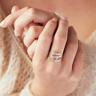 Joyería Personalizada Múltiple 1-4 Nombre Anillo Personalizado Regalo Mujer Ajustable Plata Foto 1 de 4