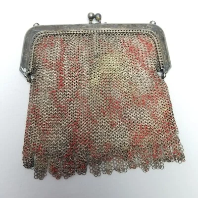 Antique Whiting and Davis Silver Tone Chain Link Mesh Metal Bag with Some Color - Image 1 of 4