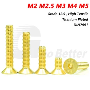 M2 M3 M4 M5 Countersunk Bolts CSK Allen Socket Screws Titanium Plated Gold 7991 - Picture 1 of 12