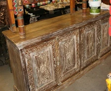 Antique Reclaimed 4 Door Sideboard Solid Wooden Buffet Rustic Storage Handcarved