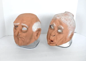 VINTAGE OLD MAN OLD WOMAN RUBBER MASK DON POST 1984 1983 Lady Halloween Costume - Picture 1 of 7
