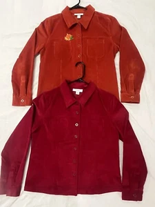 Two Vtg Womens Dress Barn Corduroy Button Up Red Orange Jacket w/Fall Pin Sz Med - Picture 1 of 24