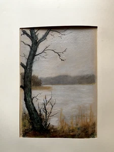 FRANZ EHMKE  *1928-2018 DDR MALER PASTELL EIS SEE BAUM AM UFER °WINTER WALD UFER - Bild 1 von 4