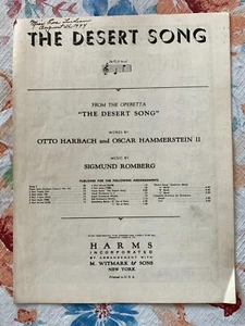 Spartiti musicali vintage 1926 "La canzone del deserto" di Romberg, Harbach e Hammerstein - Foto 1 di 4