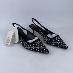 A New Day Gigi Embellished Slingback Kitten Heels Womens 6.5 Black Buckle Strap - Picture 1 of 6