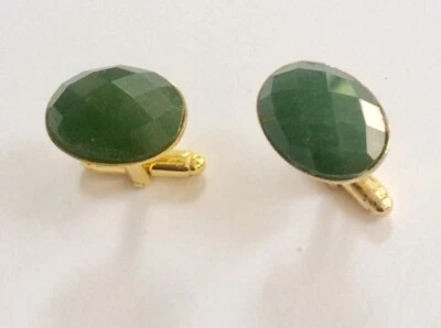 Natural Jade Gemstone Gold Plated 925 Sterling Silver Cufflinks Gift For Love - image 1 of 4