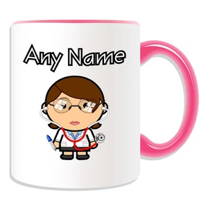 Personalised Gift Female Doctor Mug Money Box Cup Brown Hair Stethoscope Glasses - Picture 1 of 20