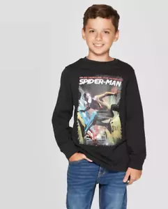 T-shirt ragazzo Marvel Spiderman grafica manica lunga nera nuova con etichetta spedizione veloce gratuita! - Foto 1 di 3
