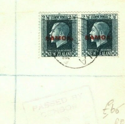 SAMOA WW1 *Wilson* Cover Registered NZ Overprints 2½d Pair{2} Censor 1918 PB272 - Image 1 of 4