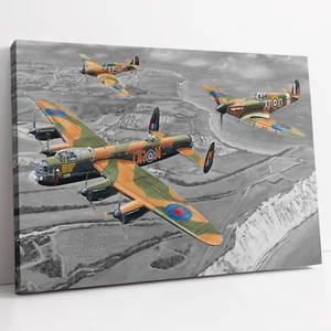 Lancaster Spitfire Huracán BATALLA DE GRAN BRETAÑA Lienzo Imprimir Imagen de arte mural - Imagen 1 de 10