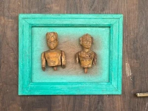 Vintage Old Wooden Hand Carved Tribal Man Figure Wall Hanging Green Wall Frame - Picture 1 of 11