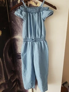 NAUTICA Girls Size S Small One Piece Blue Chambray Off Shoulder Jumpsuit - Picture 1 of 8