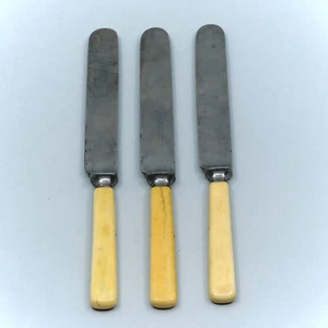 Lamson & Goodnow S Falls Works 3 Carbon Steel & Celluloid Table Knives 7 7/8" - Picture 1 of 5