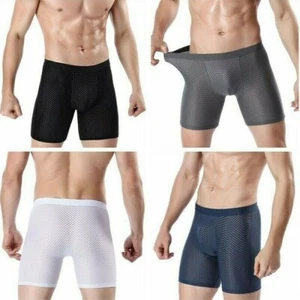 Herren schnelltrocknend Netz durchsichtig Eis Seide Stretch Unterwäsche lange Slips Unterhose - Bild 1 von 12