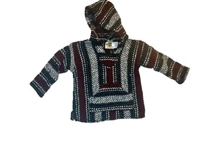 Vtg Earth Ragz Kids Rug Hoodie Grunge Baja Sweater Sz Small Mexico Poncho Youth - Picture 1 of 9
