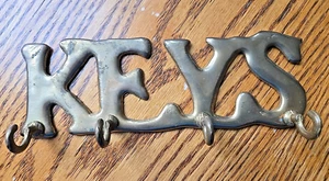 vtg.  Keys Bold Letter Solid Brass Wall Mount Key Rack Holder - Picture 1 of 5