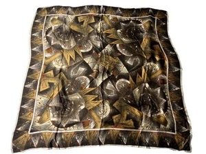 Vintage Adrienne Vittadini Gold Brown Women’s Square Silk Scarf 34” - Picture 1 of 3