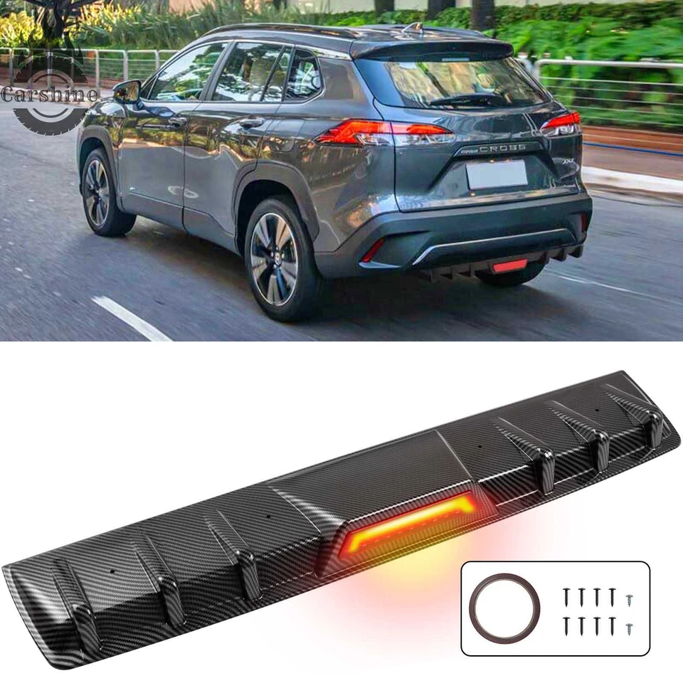 For Toyota Corolla Cross Rear Bumper Diffuser Lip LED Brake Light Carbon Fiber Foto 1 de 4
