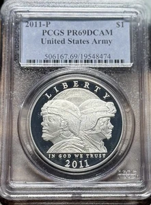 2011-P United States Army Commemorative Dollar PR69 DCAM PCGS Blue Label #135 - Picture 1 of 2