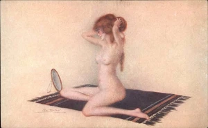 A/s LEO FONTAN ART DECO Mujer Desnuda con Espejo Postal De Colección - Imagen 1 de 2