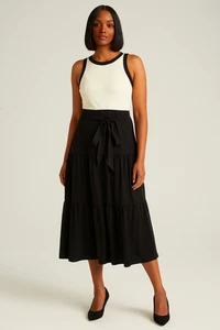 Vestido midi DKNY sin mangas en capas negro/blanco talla 8 - Imagen 1 de 6