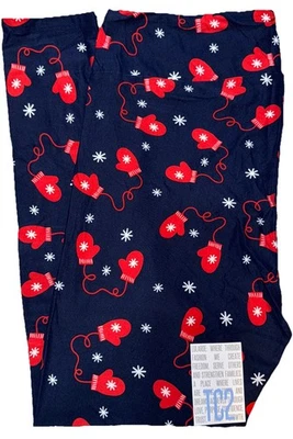 NUEVO LuLaRoe Alto y Curvilíneo 2 (18+) Azul Marino Rojo Mitones Navidad Leggings Foto 1 de 4