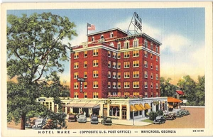 HOTEL WARE Waycross, Georgia 1940er Vintage Leinen Postkarte - Bild 1 von 2