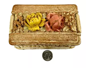 Antique 1930s Syroco Wood Trinket Box, Card Holder Flowers on Top Made NY USA - Picture 1 of 7