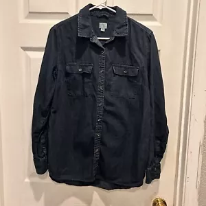 A New Day Women's Denim Casual Button Up Shirt Dark Wash 100% Cotton Large - Picture 1 of 7