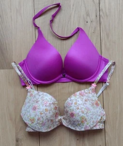 2 piezas Victoria's Secret 34B Bling Floral Plunge Soporte Push Up UW Sujetador Usado en Excelente Condición - Imagen 1 de 7